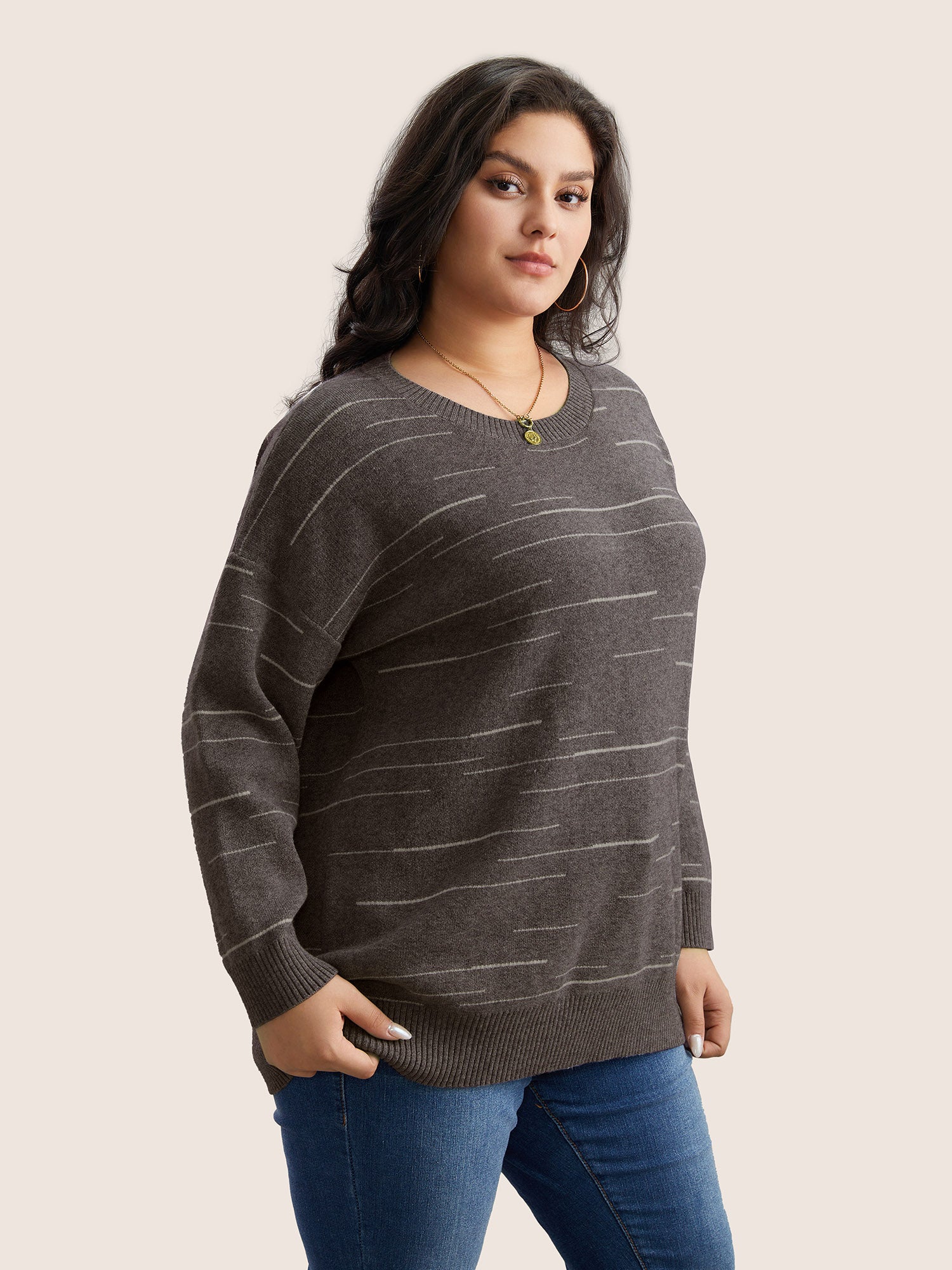 Supersoft Essentials Asymmetrical Striped Round Neck Pullover