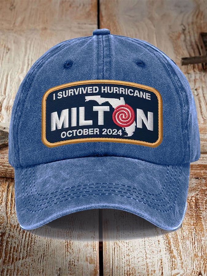 Unisex Distressed Washed Cotton I Survived Hurricane Milton Hat