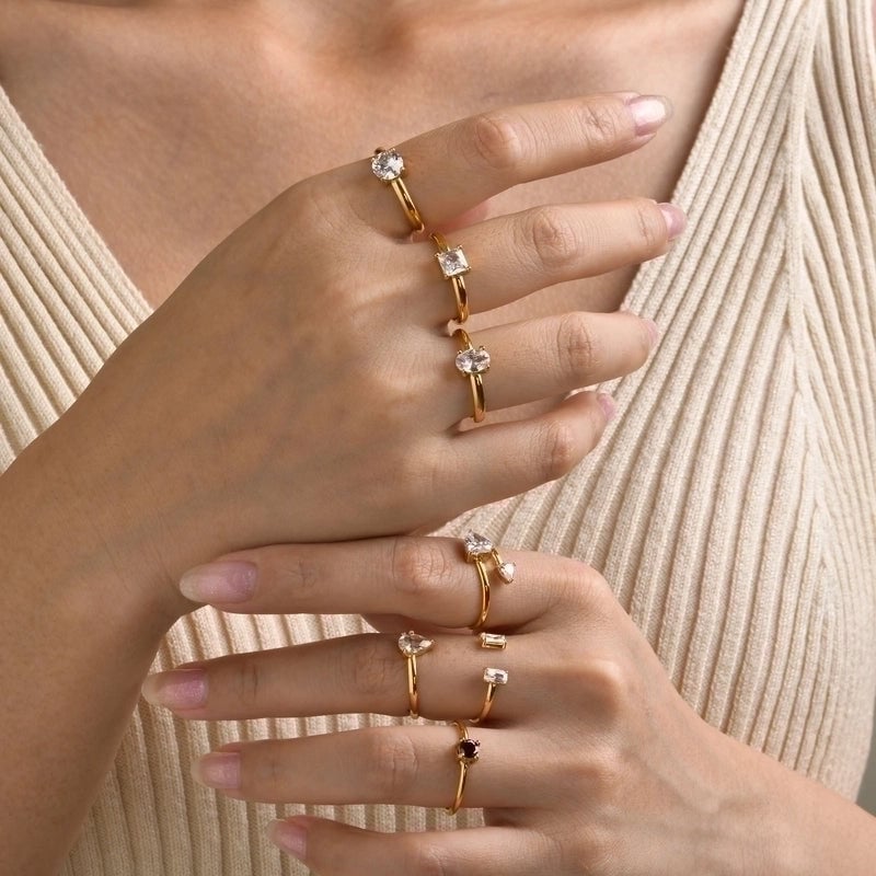 Casual Minimalist Geometric Heart Shape 201 Stainless Steel Zircon Gold Plated Plating Inlay Rings