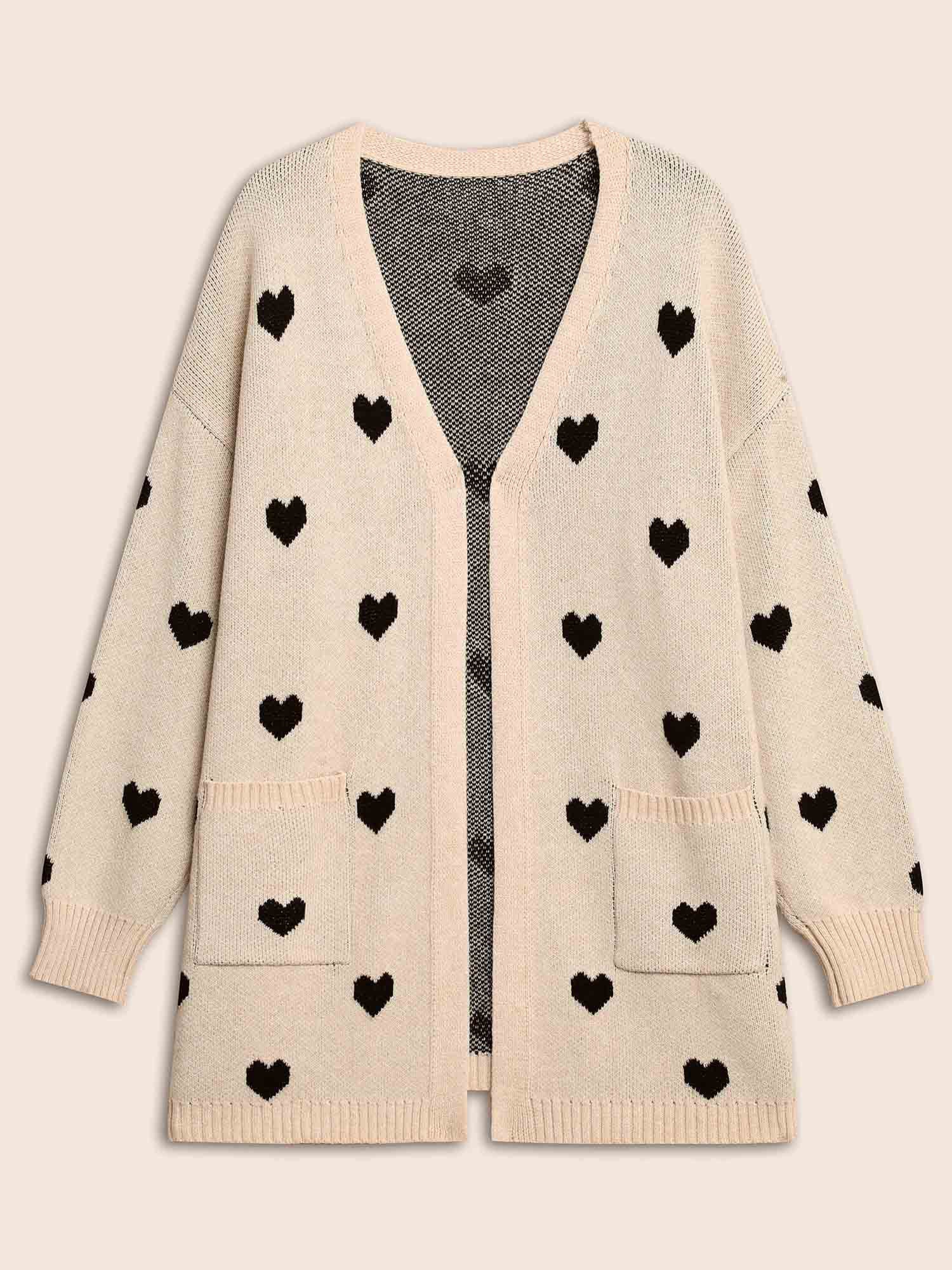 Heart-shaped Pattern Patch Pocket Cardigan