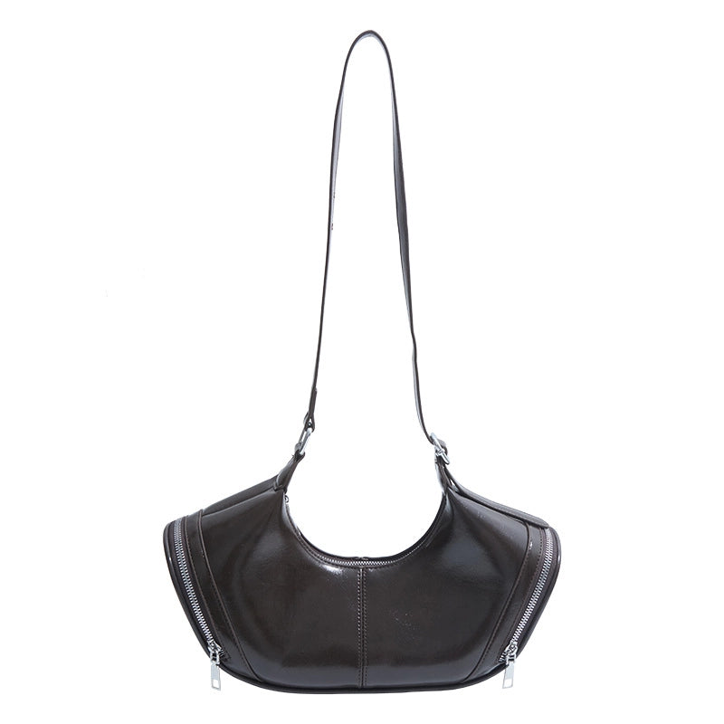 Women's Pu Leather Solid Color Classic Style Sewing Thread Dumpling Shape Zipper Crossbody Bag