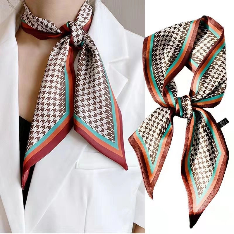 Women's Minimalist Color Block Polyester Printing Silk Scarf