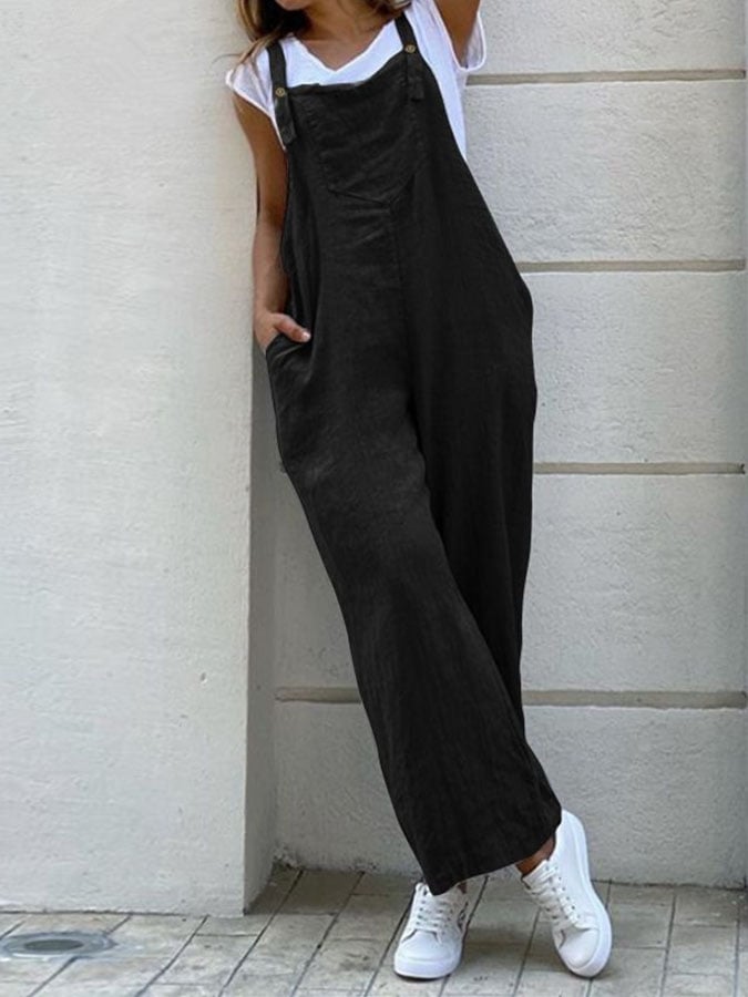 Suspender Solid Color Casual Jumpsuit