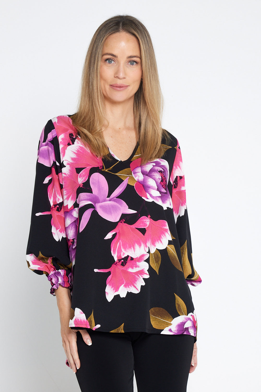 Mariah Top - Black/Pink Floral