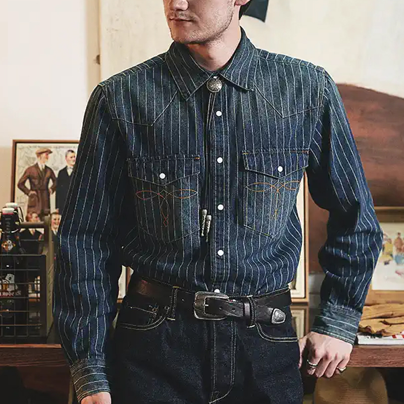 Western Stripe Denim Work Shirt