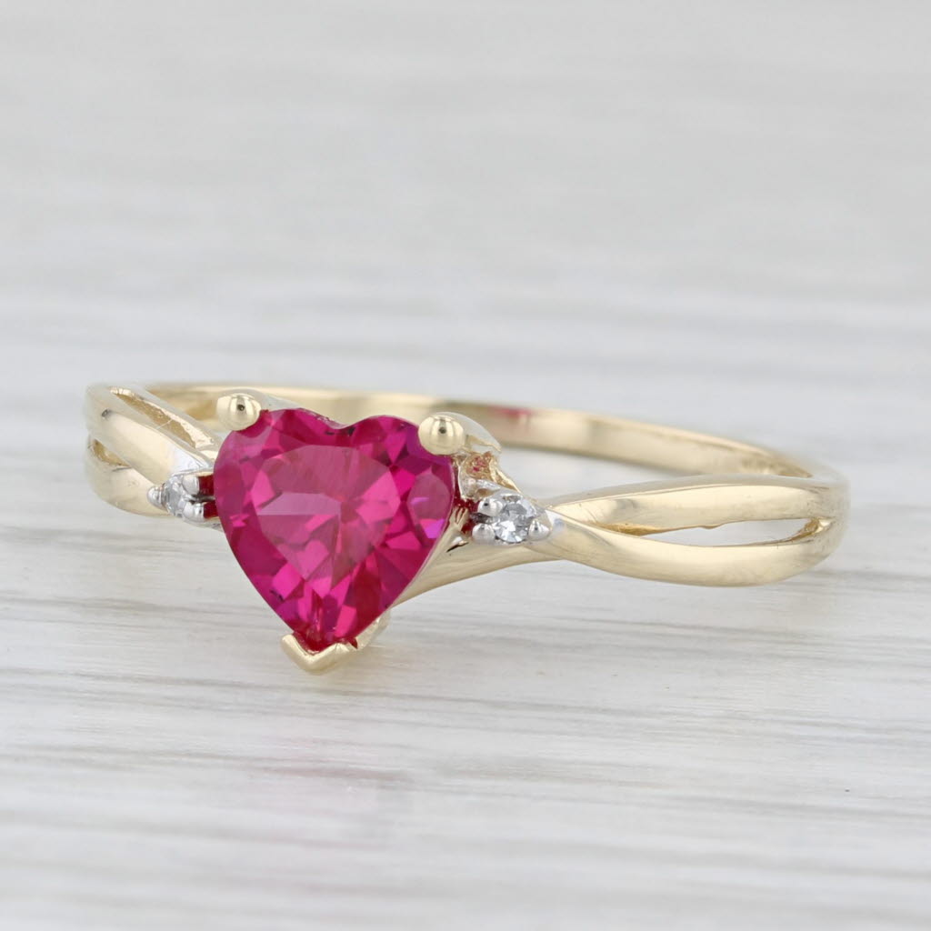 Lab Created Ruby Heart Diamond Ring 10k Yellow Gold Size 7.25
