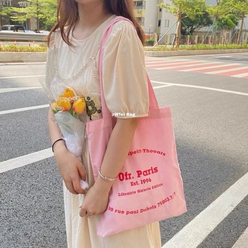 Simple Letter Shoulder Bag Student Schoolbag Commuter Canvas Bags
