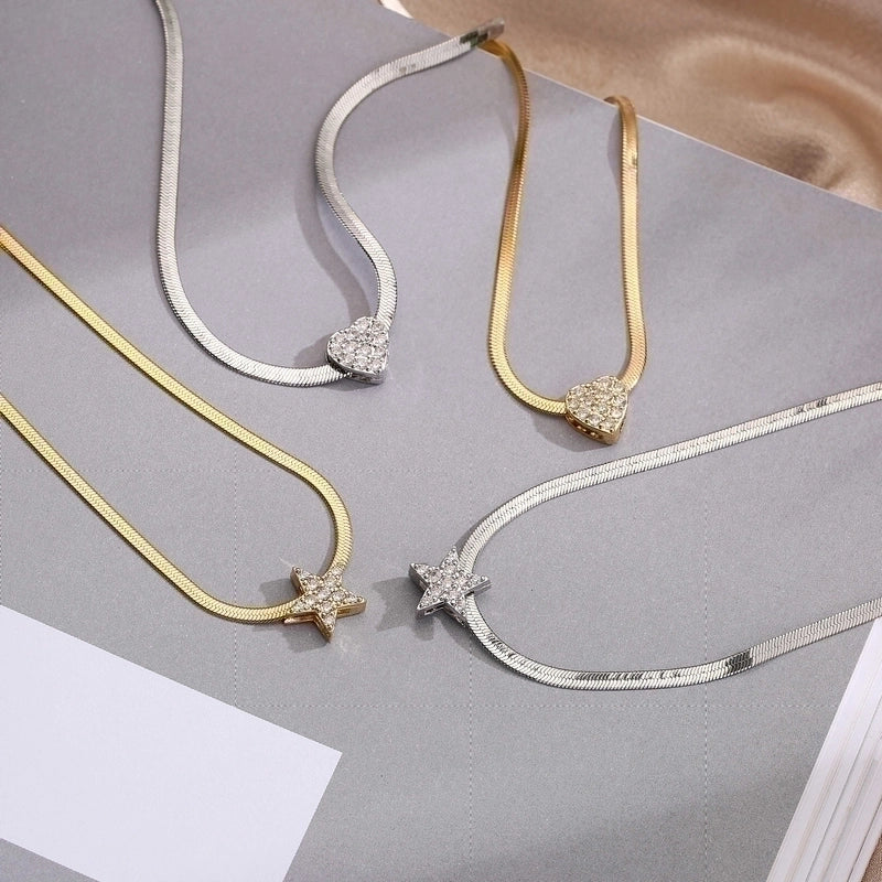 Fashion Heart Stainless Steel Copper Plating 18K Gold Plated Necklace