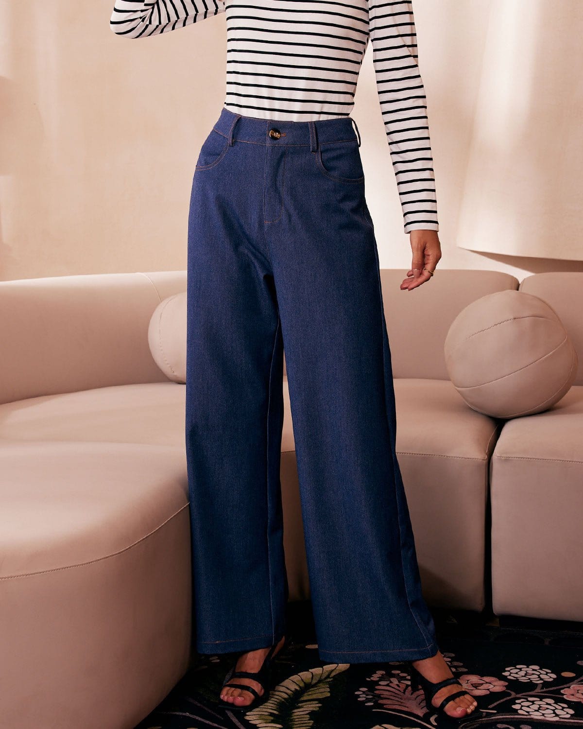 The Blue High Waisted Wide Leg Faux Jeans