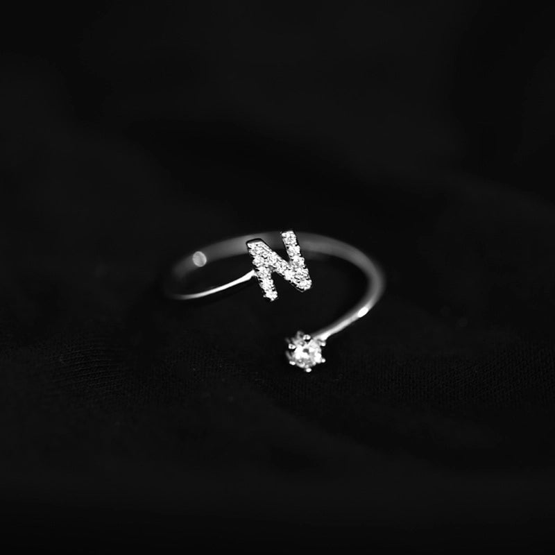 Ig Style Minimalist Letter Copper Plating Inlay Zircon Open Ring
