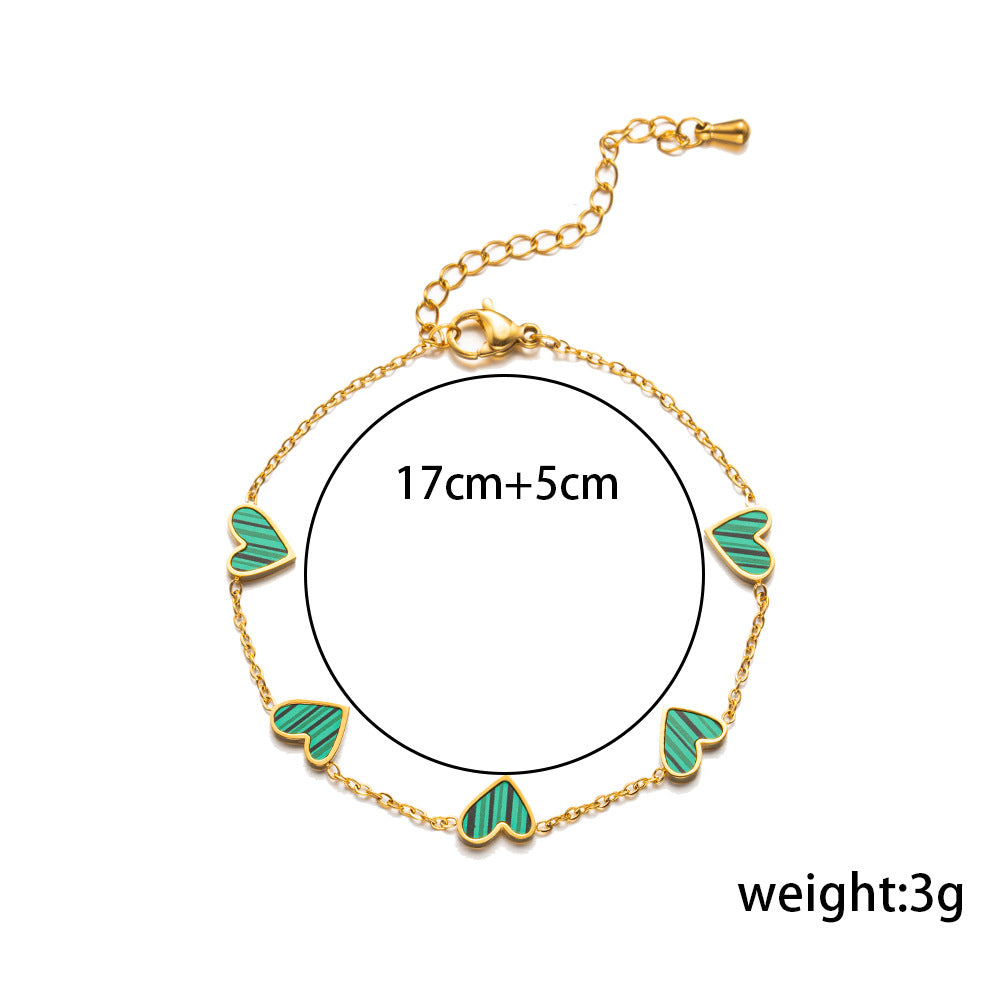 Hot Sale Fashion Simple Versatile Stainless Steel Plated 18K White Shell Heart Gold Bracelet