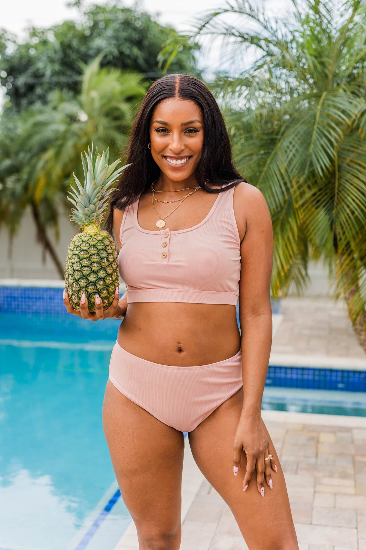 Bask In The Sun Mid-Rise Swim Bottoms- Baby Pink