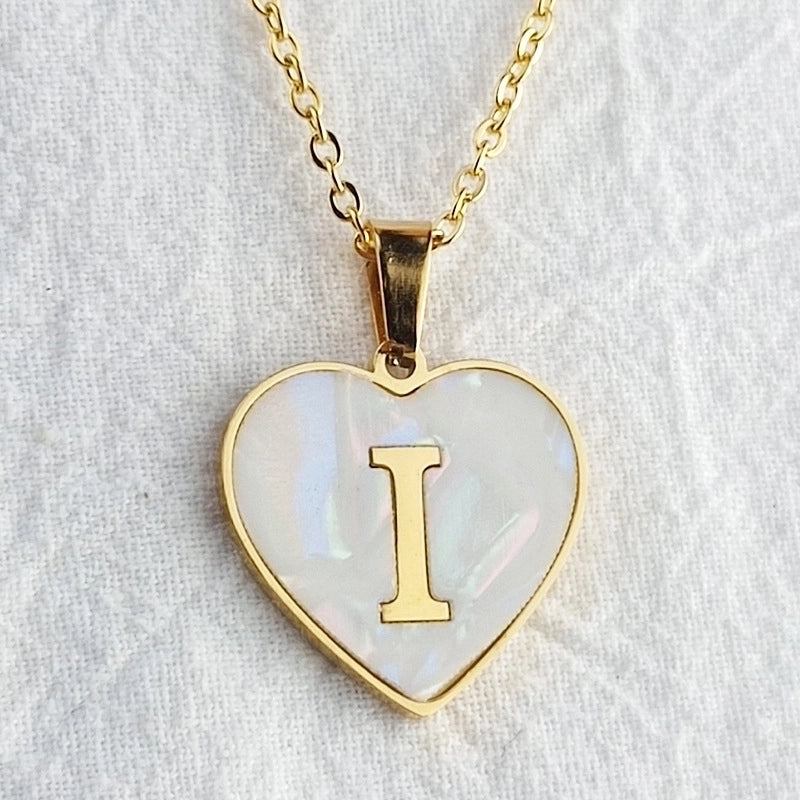 Cute Sweet Letter Titanium Steel Plating Inlay Shell Pendant Necklace