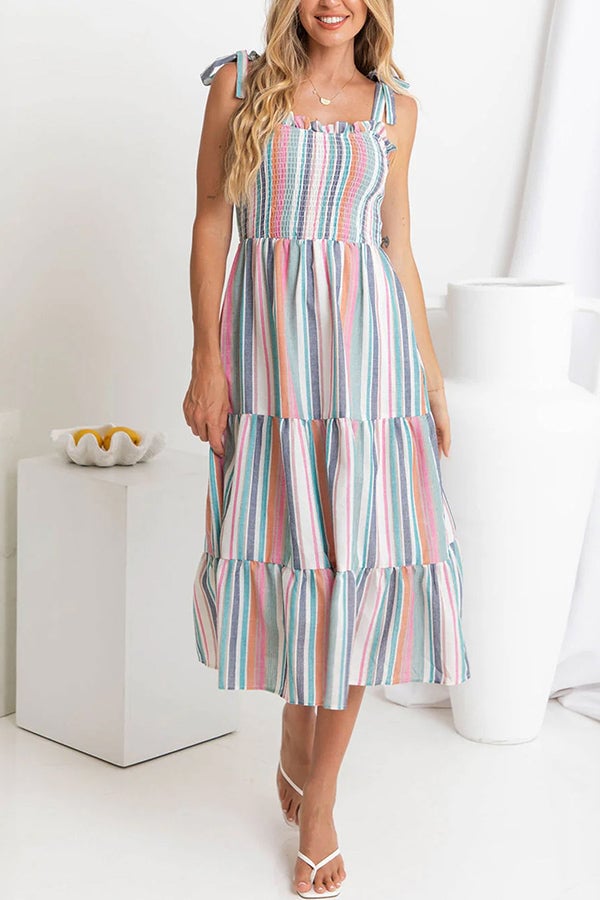 Stripe Print Sleeveless Casual Dress