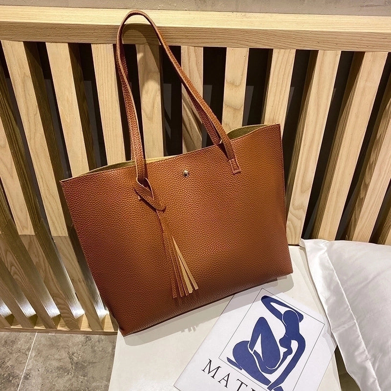 Fashion Lychee Pattern Solid Color Shopping Women's Bag