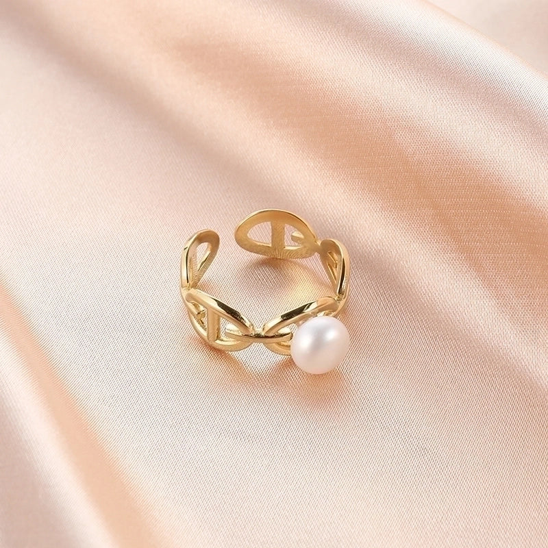 Retro Devil'S Eye Pig Nose 304 Stainless Steel Opal Pearl Zircon Painted Plating Inlay Open Rings