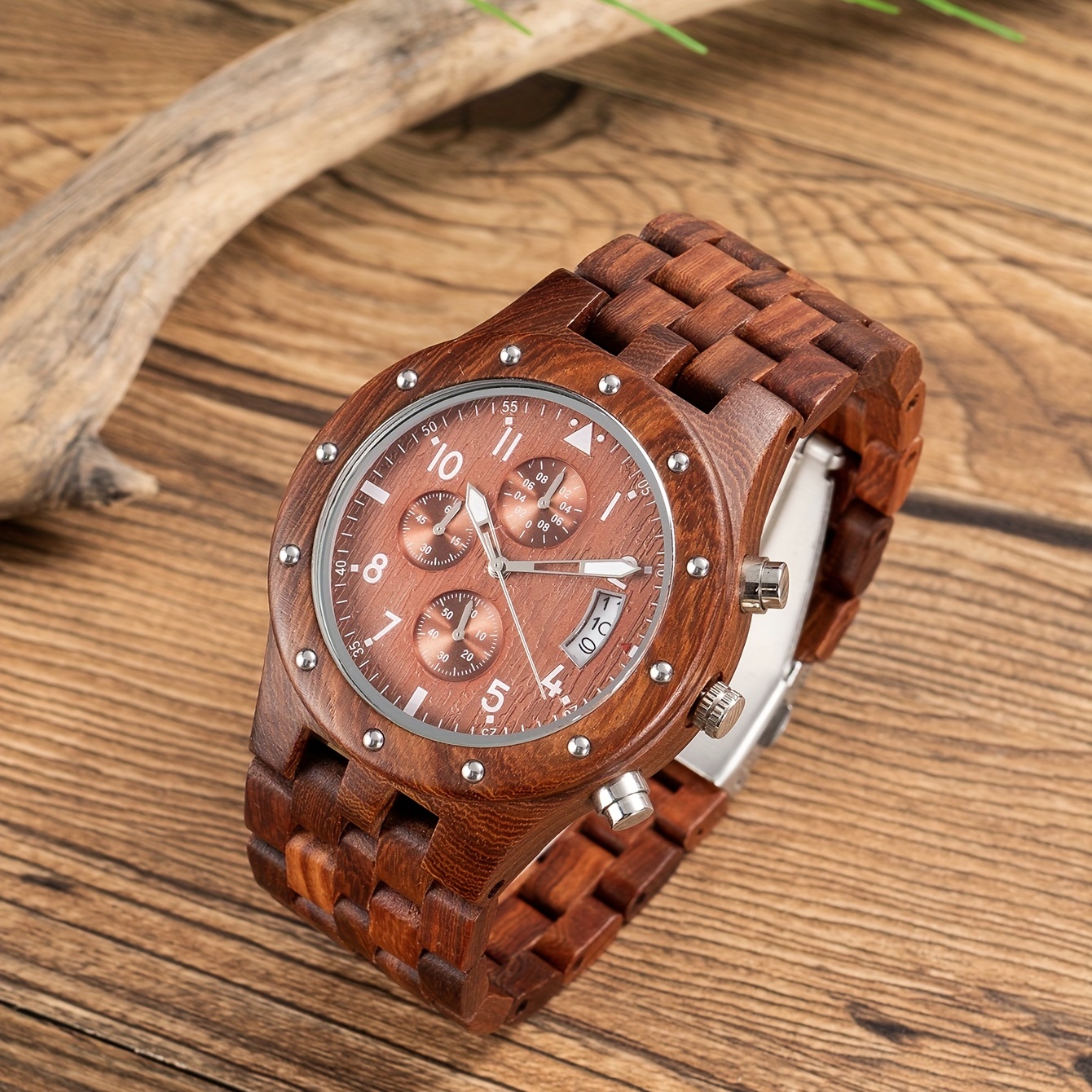Natural Red Sandalwood Multifunctional Men's Quartz Wooden Watch
