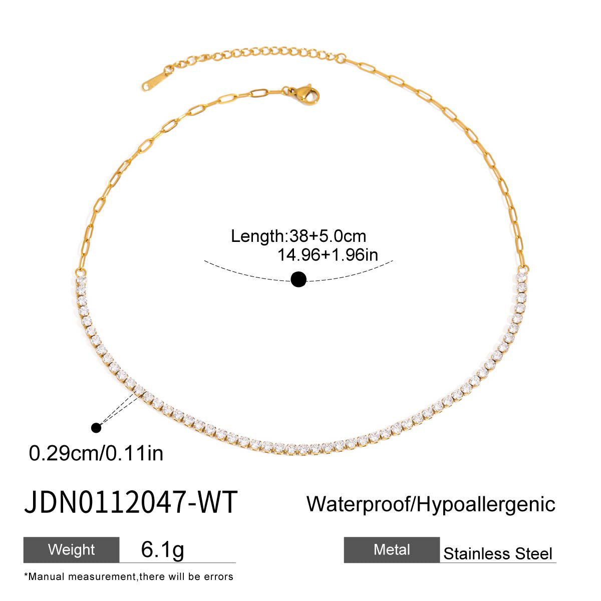 Stainless Steel Full Diamond Tennis Necklace Female Clavicle Chain 18K Gold Necklace