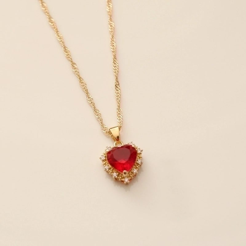 1 Piece Fashion Heart Shape Copper Inlay Zircon Pendant Necklace