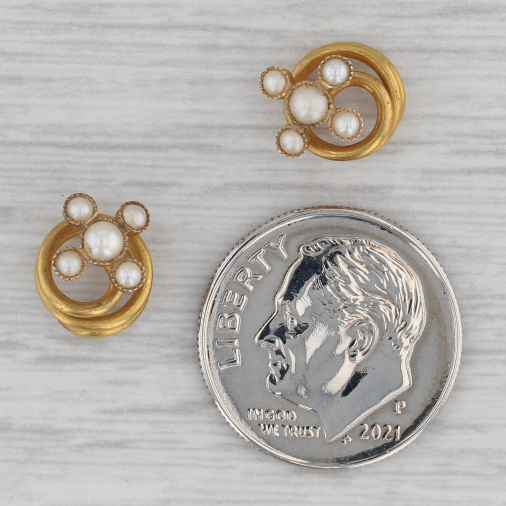 Antique Set of 2 Shirt Studs Pearls 22k Yellow Gold