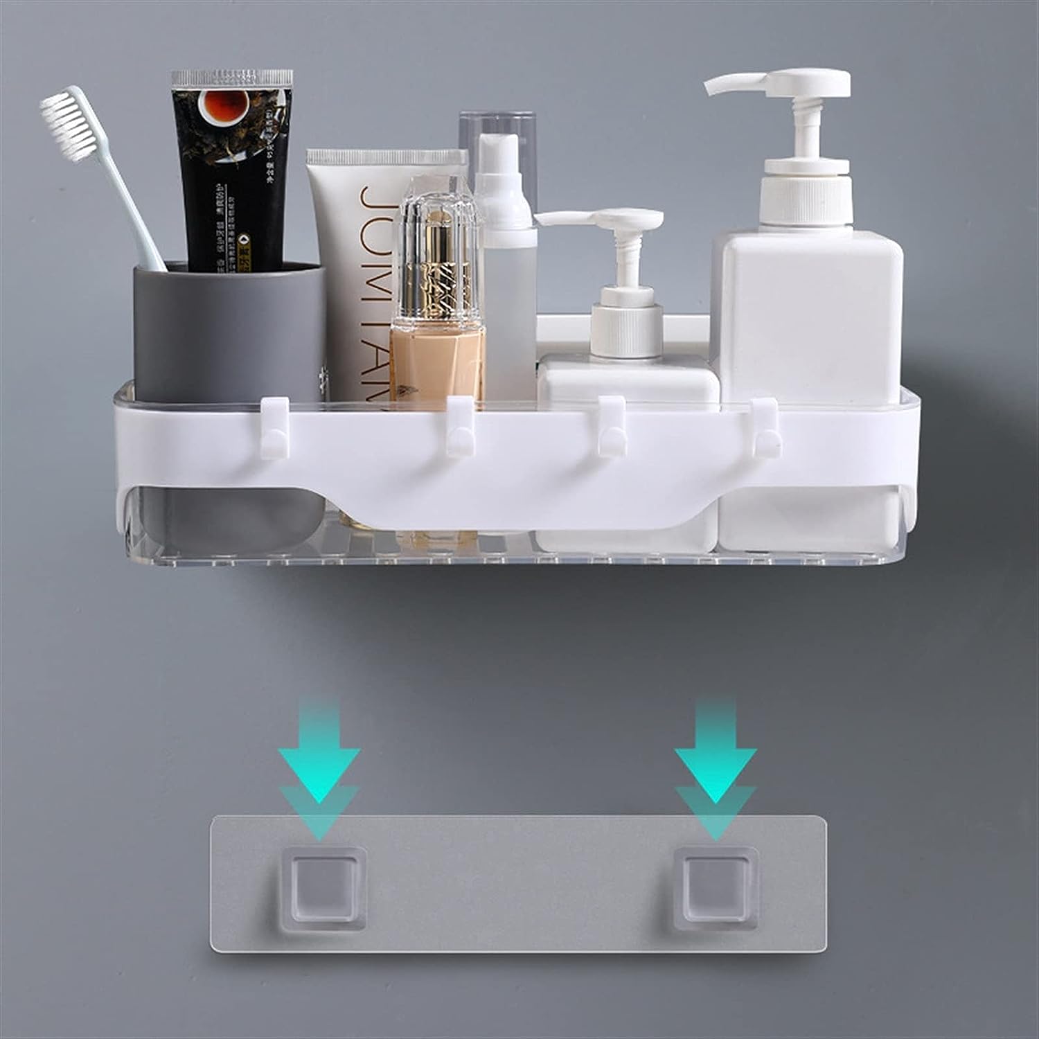 Kitchen/Bathroom Wall-Mounted Storage Rack With Hooks Plastic Container Storage Shelf