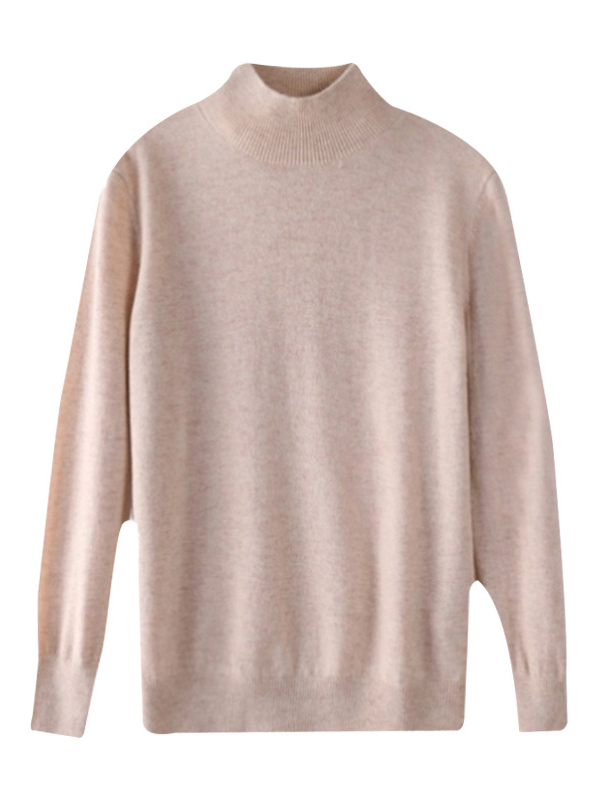 Office Long Sleeves Solid Color High-Neck Sweater Tops Pullovers