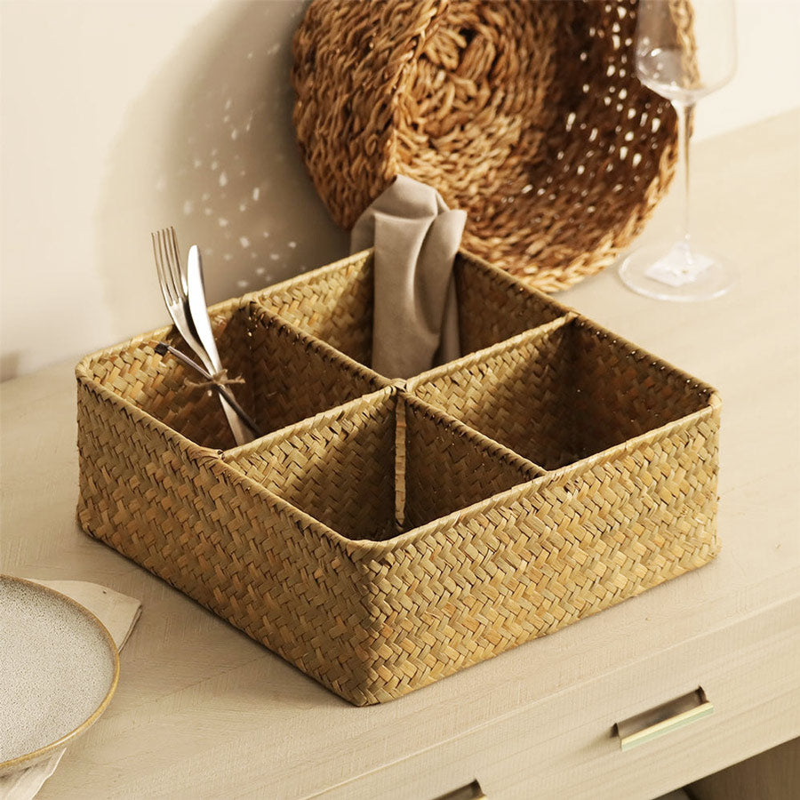 Seagrass Square Sectioned Organiser - Natural