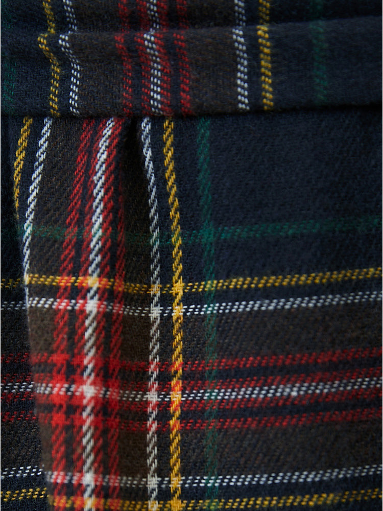 Plaid Lantern Sleeve Pocket Belted Square Neck Dress