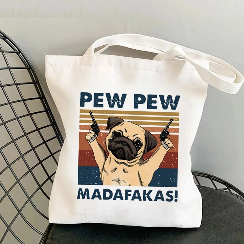 Pug Canvas Tote Bag Women's Large-capacity Dog Tote Bag