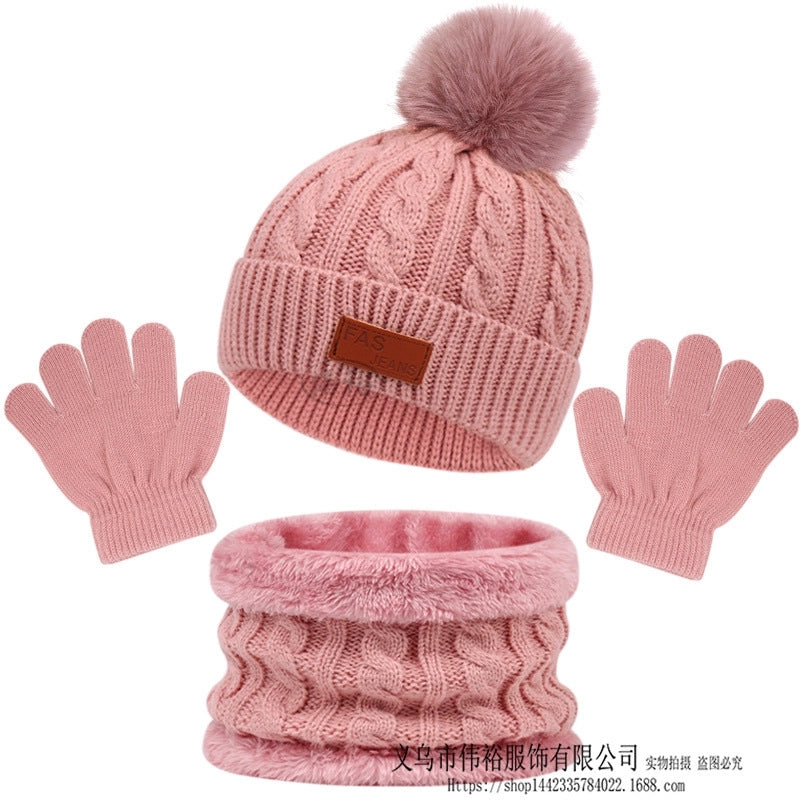 Children's Hat Scarf Gloves Three-piece Autumn And Winter New Single Ball Color Ball Baby Hat