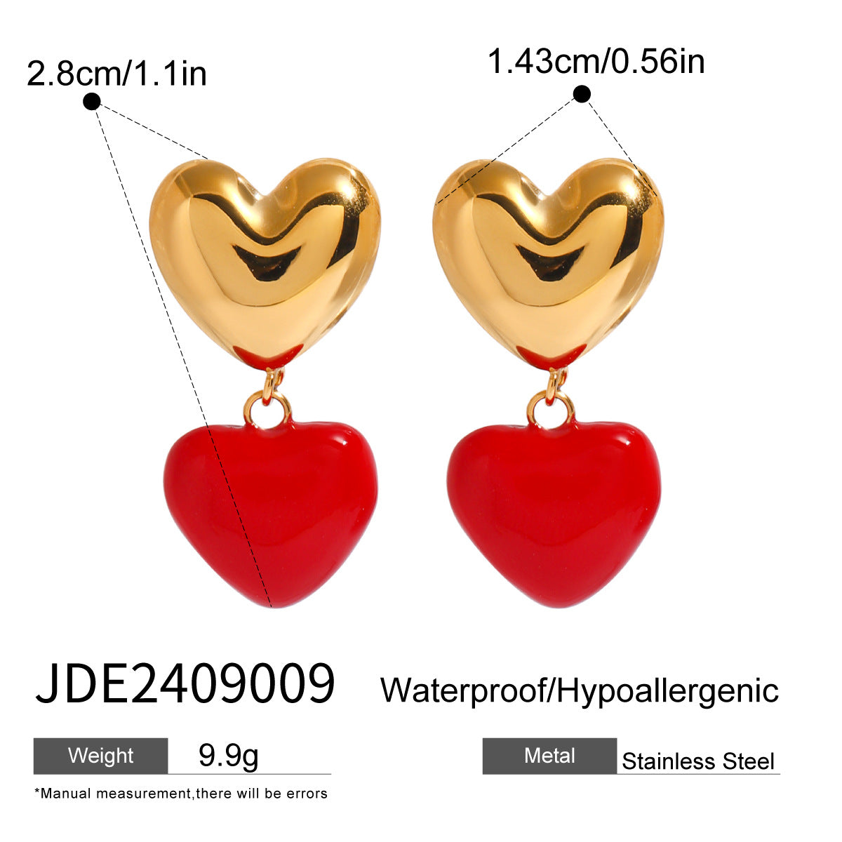 Stainless Steel Oil Drop Heart Earrings Pearl Earrings Titanium Steel Earrings Earring