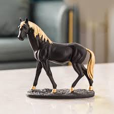 BLACK RESIN HORSE ORNAMENT – MODERN ART SCULPTURE & HANDCRAFTED STATUE