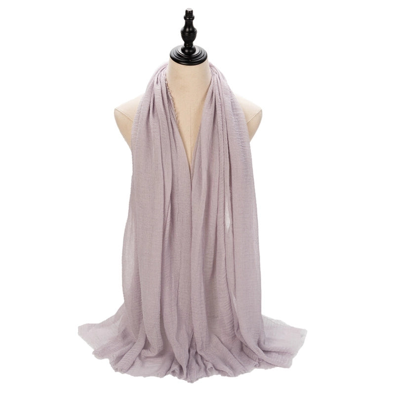 Hot Selling Women's Cotton And Linen Solid Color Baotou Scarf Cover Pleated Short Beard Headscarf
