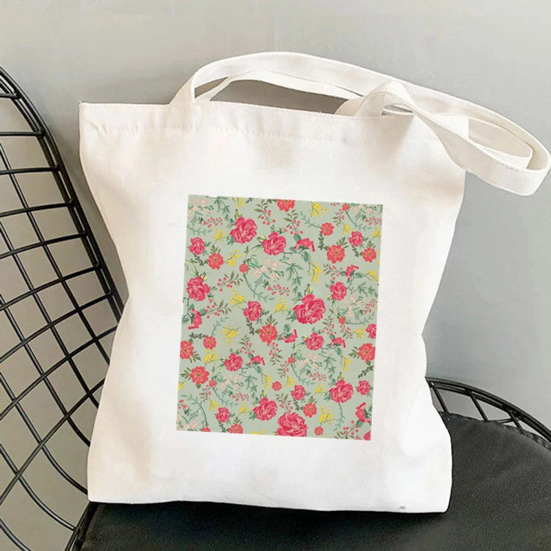 Women's Medium Canvas Flower Basic Classic Style Square Open Canvas Bag