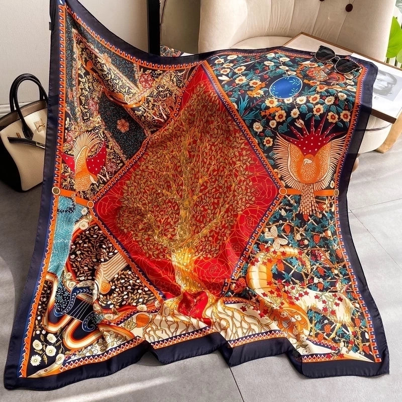 Women's Vintage Style Letter Color Block Polyester Silk Scarves