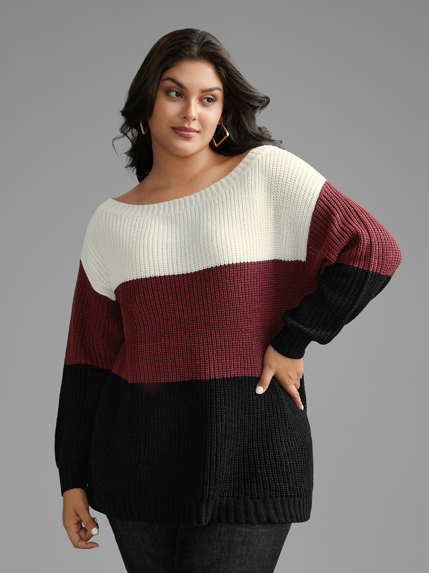 Boat Neck Colorblock Contrast Pullover