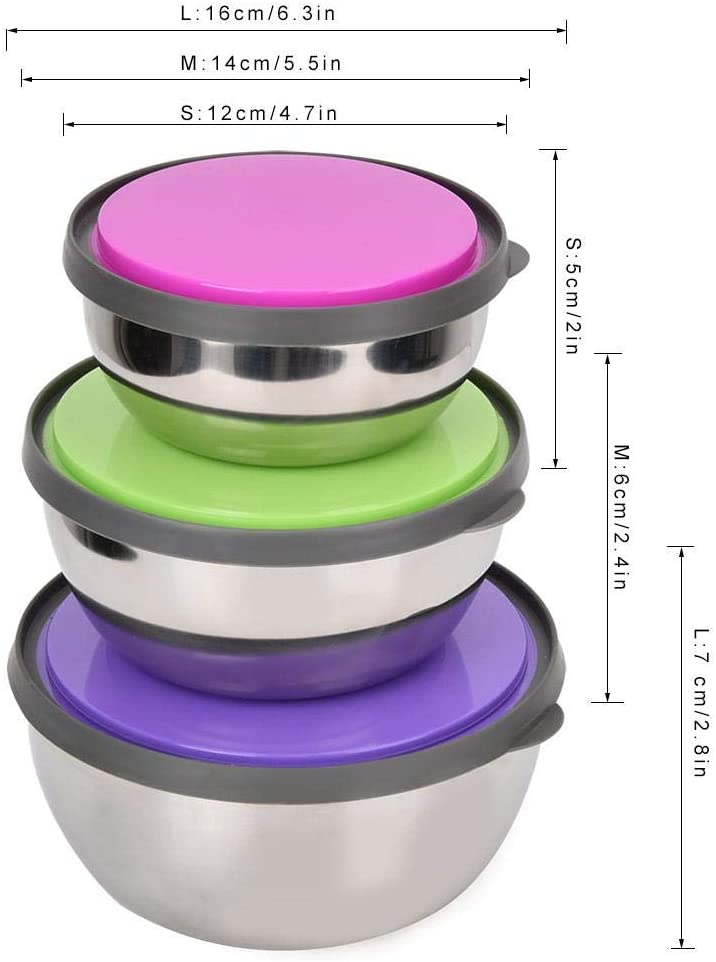 3Pcs Stainless Steel Seal Bowl with Lids