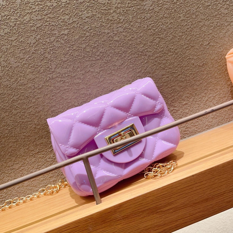 Women's Mini PVC Solid Color Lingge Cute Streetwear Square Flip Cover Lock Clasp Jelly Bag