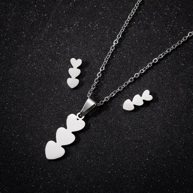 Fashion Heart Shape 201 Stainless Steel 18K Gold Plated Plating Earrings Necklace