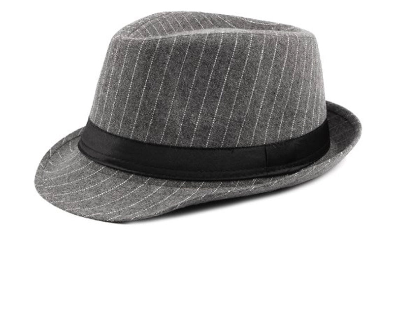 Men's Retro British Style Stripe Crimping Fedora Hat