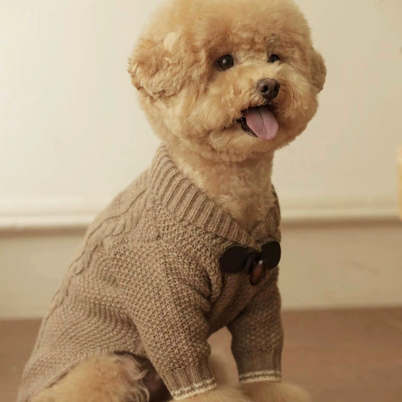 Buttoned Solid Color Casual Dog Cat Sweater