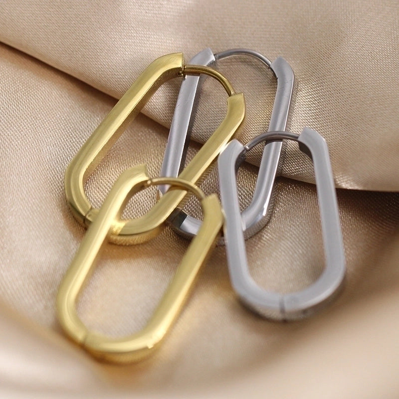 1 Pair Minimalist Oval Plating Stainless Steel Earrings