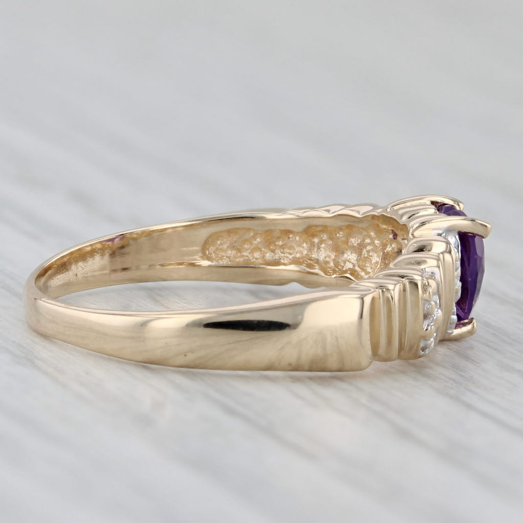 0.57ct Amethyst Heart Diamond Ring 10k Yellow Gold Size 7.5