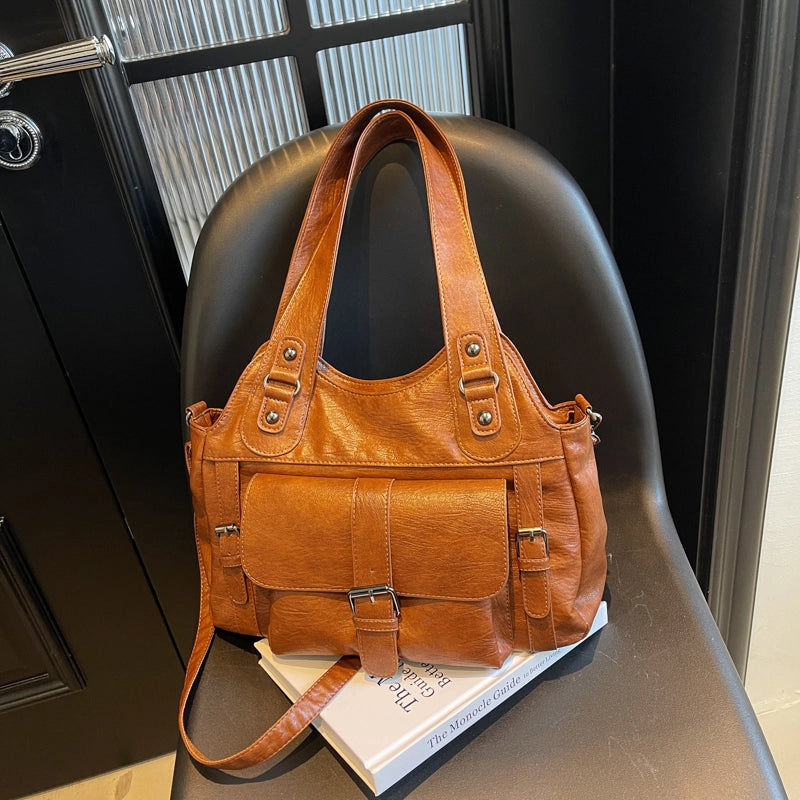 Women's Pu Leather Solid Color Basic Classic Style Streetwear Square Zipper Shoulder Bag