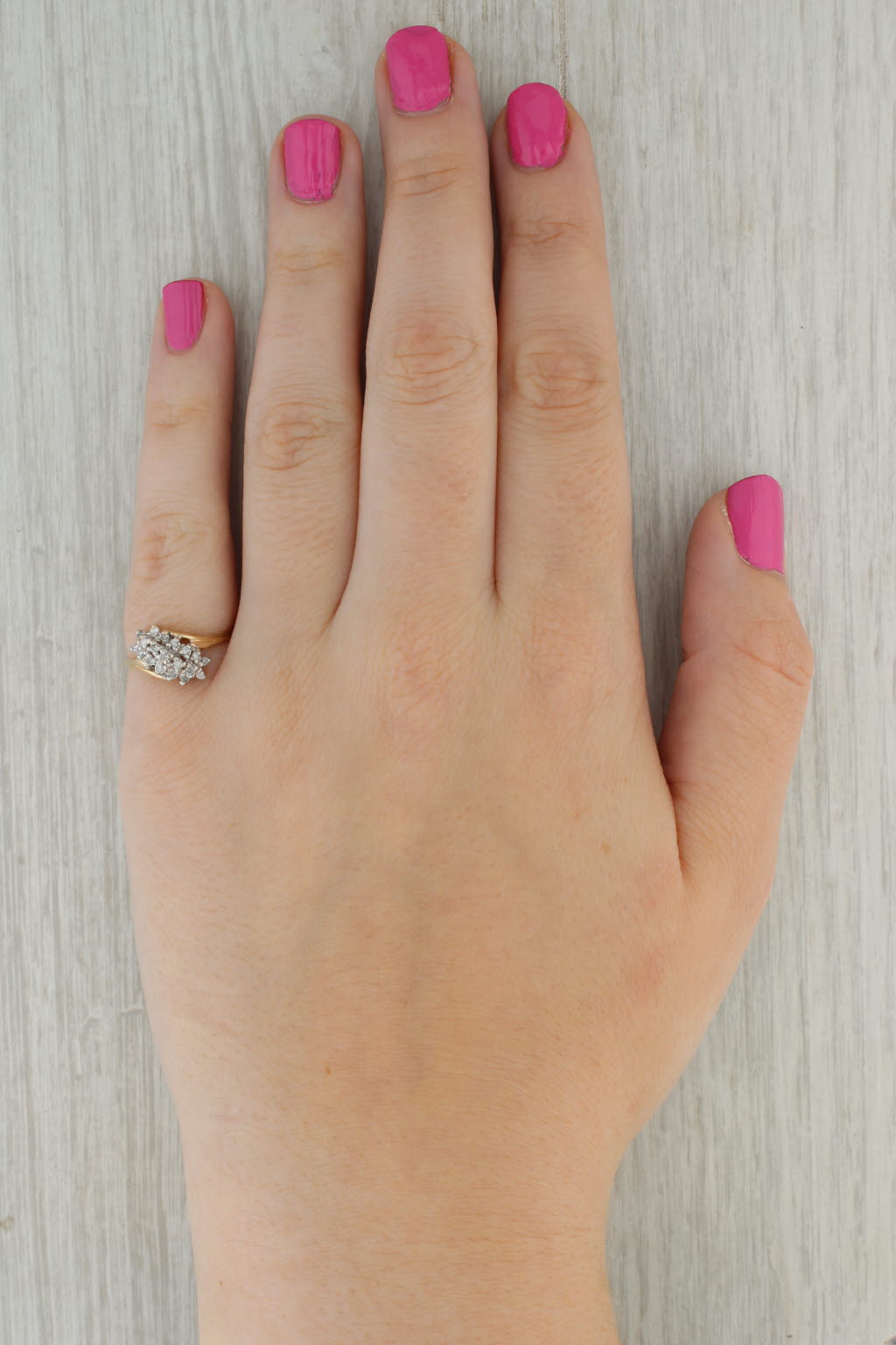 0.12ctw Diamond Cluster Bypass Ring 10k Yellow Gold Size 6