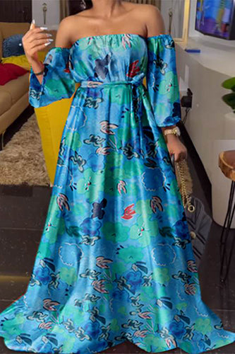 Sexy Floral Printed Off Shoulder Maxi Dress