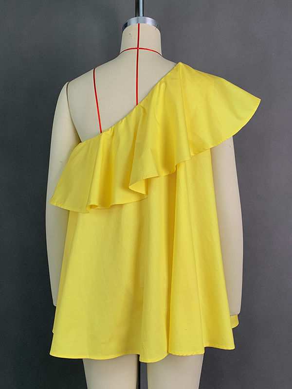Loose Sleeveless Asymmetric Double Layered Solid Color One-shoulder Vest Top