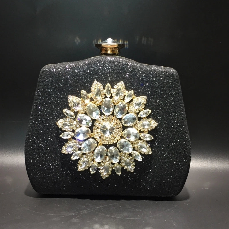 Blue Black Gold Pu Leather Solid Color Rhinestone Evening Bags