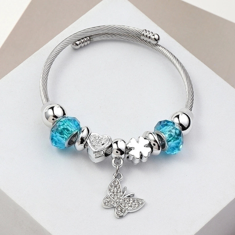Elegant Heart Shape Butterfly Stainless Steel Asymmetrical Plating Bangle
