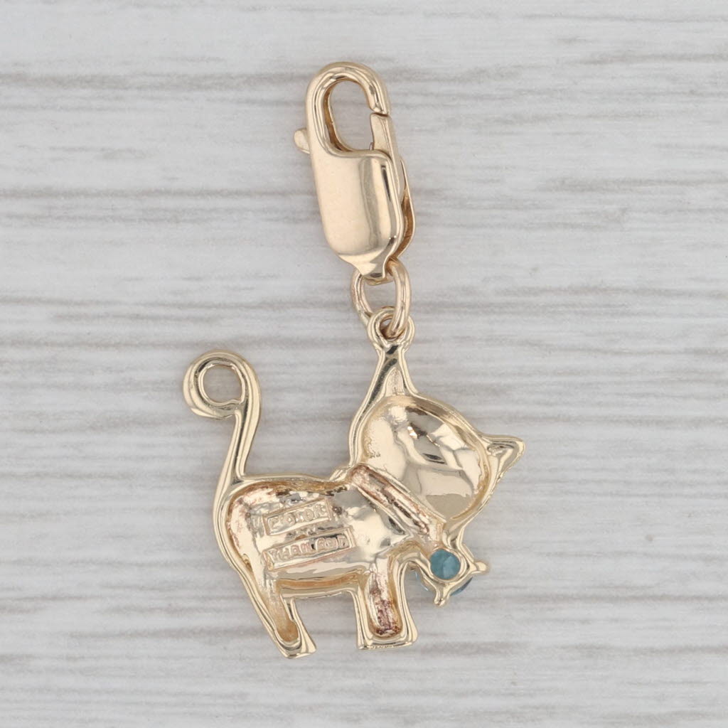 0.12ct Blue Topaz Charm 14k Yellow Gold Animal Pet Themed Pendant